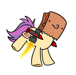 Size: 757x741 | Tagged: safe, artist:paperbagpony, imported from derpibooru, oc, oc:paper bag, fake cutie mark, fire, oh dear, rocket, simple background, white background