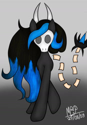 Size: 1152x1658 | Tagged: safe, artist:mudmee-thai, imported from derpibooru, oc, oc only, demon, demon pony, original species, pony, abstract background, horns, signature, skull, solo