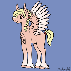 Size: 1000x1000 | Tagged: safe, artist:misskanabelle, imported from derpibooru, oc, oc only, oc:cupid's helper, pegasus, pony, blue background, braid, chest fluff, female, mare, pegasus oc, signature, simple background, solo, two toned wings, wings