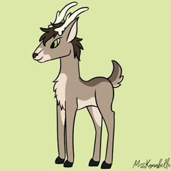 Size: 1000x1000 | Tagged: safe, artist:misskanabelle, imported from derpibooru, oc, oc only, oc:woodland wonder, deer, antlers, chest fluff, colored hooves, deer oc, green background, signature, simple background, solo