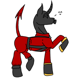 Size: 768x768 | Tagged: safe, artist:agdapl, imported from derpibooru, demon, demon pony, original species, pony, unicorn, crossover, curved horn, gas mask, horn, latex, latex suit, male, mask, ponified, pyro, raised hoof, simple background, solo, species swap, stallion, team fortress 2, transparent background