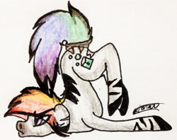 Size: 2156x1710 | Tagged: safe, artist:beamybutt, imported from derpibooru, oc, oc only, pony, zebra, face down ass up, signature, solo, traditional art, zebra oc