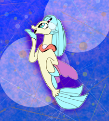 Size: 2128x2359 | Tagged: safe, artist:appleteenyjack, imported from derpibooru, princess skystar, seapony (g4), my little pony: the movie, blue background, blue eyes, blue mane, bubble, female, fin wings, fins, fish tail, flower, flower in hair, high res, jewelry, necklace, ocean, open mouth, pearl necklace, simple background, smiling, solo, swimming, tail, underwater, water, wings