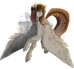 Size: 1000x937 | Tagged: safe, artist:stumpeg, imported from derpibooru, oc, oc only, pegasus, pony, choker, floral head wreath, flower, pegasus oc, simple background, solo, white background, wings