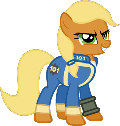 Size: 608x637 | Tagged: safe, artist:kingbases, artist:pegasski, imported from derpibooru, oc, oc only, oc:topaz, earth pony, pony, fallout equestria, base used, clothes, earth pony oc, eyelashes, female, grin, jumpsuit, mare, pipbuck, simple background, smiling, solo, transparent background, vault suit