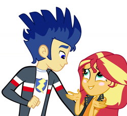 Size: 1280x1165 | Tagged: safe, artist:brightstar40k, imported from derpibooru, flash sentry, sunset shimmer, human, equestria girls, blush sticker, blushing, duo, female, flashimmer, grin, looking at each other, male, shipping, simple background, smiling, smiling at each other, straight, vector, white background