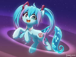 Size: 2400x1800 | Tagged: safe, artist:symbianl, imported from derpibooru, kotobukiya, earth pony, pony, anime, crossover, cute, female, fluffy, hatsune miku, headphones, kotobukiya hatsune miku pony, leg fluff, mare, necktie, pigtails, ponified, solo, twintails, vocaloid