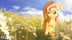 Size: 3840x2160 | Tagged: safe, artist:marshmallow-pone, imported from derpibooru, oc, oc only, oc:timber, pony, 3d, flower, high res, not fluttershy, solo, source filmmaker