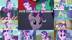 Size: 1280x721 | Tagged: safe, edit, edited screencap, editor:quoterific, imported from derpibooru, screencap, starlight glimmer, changeling, pony, unicorn, a hearth's warming tail, a royal problem, all bottled up, every little thing she does, marks for effort, no second prances, road to friendship, rock solid friendship, season 6, season 7, season 8, season 9, student counsel, the crystalling, to change a changeling, to where and back again, uncommon bond, spoiler:s08, spoiler:s09, ^^, cute, eyes closed, female, glimmerbetes, laughing, mare, smiling