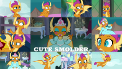 Size: 1280x721 | Tagged: safe, edit, edited screencap, editor:quoterific, imported from derpibooru, screencap, smolder, stepford ponies, dragon, father knows beast, molt down, school daze, season 8, season 9, sweet and smoky, uprooted, what lies beneath, spoiler:s08, spoiler:s09, clothes, cute, dress, friendship student, makeup, princess smolder, smolderbetes, solo