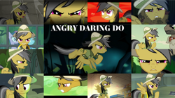 Size: 1280x721 | Tagged: safe, edit, edited screencap, editor:quoterific, imported from derpibooru, screencap, daring do, doctor caballeron, rainbow dash, twilight sparkle, pegasus, pony, daring don't, daring done?, daring doubt, read it and weep, season 2, season 6, angry, glare, narrowed eyes, solo focus