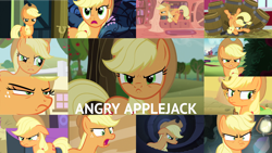 Size: 1280x721 | Tagged: safe, edit, edited screencap, editor:quoterific, imported from derpibooru, screencap, applejack, braeburn, earth pony, pony, castle mane-ia, dragon dropped, father knows beast, grannies gone wild, look before you sleep, no second prances, one bad apple, over a barrel, princess twilight sparkle (episode), season 1, season 4, season 6, season 8, simple ways, the mane attraction, the ticket master, viva las pegasus, spoiler:s08, angry, applejack is best facemaker, applejack is not amused, applejack's hat, cowboy hat, cute, cute when angry, female, hat, hatless, jackabetes, madorable, mare, missing accessory, silly, silly pony, solo focus, unamused, who's a silly pony