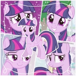 Size: 2560x2560 | Tagged: safe, editor:wittleponiez, imported from derpibooru, screencap, twilight sparkle, alicorn, pony, a horse shoe-in, aesthetics, collage, cute, female, happy, high res, instagram, photoshop, solo, sparkles, twiabetes, twilight sparkle (alicorn)