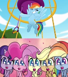 Size: 1966x2230 | Tagged: safe, boulder media, edit, imported from derpibooru, screencap, applejack, fluttershy, pinkie pie, rainbow dash, twilight sparkle, alicorn, earth pony, pegasus, pony, unicorn, my little pony: pony life, rainbow roadtrip, what goes updo, spoiler:pony life s02e17, :o, applejack's hat, cowboy hat, female, g4.5, hat, heart, high res, mare, o, o mouth, open mouth, pony life, reaction, reaction image, twilight sparkle (alicorn), wow