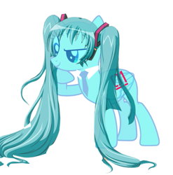 Size: 859x868 | Tagged: artist needed, source needed, safe, imported from derpibooru, kotobukiya, pony, anime, hatsune miku, kotobukiya hatsune miku pony, ponified, simple background, solo, vocaloid