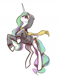 Size: 1140x1527 | Tagged: safe, artist:nadnerbd, imported from derpibooru, princess celestia, alicorn, pony, clothes, female, folded wings, hoodie, looking up, mare, scarf, sketch, slim, smiling, solo, wings
