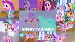 Size: 1280x720 | Tagged: safe, edit, edited screencap, editor:quoterific, imported from derpibooru, screencap, amber waves, applejack, bright smile, castle (crystal pony), crystal arrow, crystal beau, elbow grease, paradise (crystal pony), princess cadance, princess flurry heart, rarity, shining armor, spike, starlight glimmer, sunburst, twilight sparkle, alicorn, changeling, crystal pony, dragon, earth pony, pony, unicorn, once upon a zeppelin, princess spike (episode), season 3, season 4, season 6, season 7, season 9, the beginning of the end, the crystal empire, the times they are a changeling, three's a crowd, spoiler:s09, angry, applejack's hat, armor, baby, baby pony, blast, cadance is not amused, cowboy hat, crown, crystal heart, dragons riding ponies, element of generosity, element of honesty, eyes closed, female, flying, glasses, glowing horn, gritted teeth, hat, horn, jewelry, laser, magic, magic aura, magic blast, male, night, open mouth, paradise (g4), regalia, riding, starlight glimmer is not amused, starlight is not amused, sunburst is not amused, teeth, twilight is not amused, twilight sparkle (alicorn), twilight sparkle is not amused, unamused