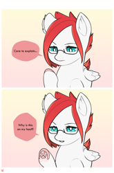 Size: 5100x7738 | Tagged: safe, artist:sugarelement, imported from derpibooru, oc, oc only, oc:red cherry, cat, pegasus, pony, blue eyes, glasses, paw pads, paws, red mane, solo, toe beans, underpaw
