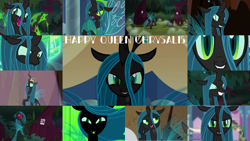Size: 1280x721 | Tagged: safe, edit, edited screencap, editor:quoterific, imported from derpibooru, screencap, lord tirek, queen chrysalis, twilight sparkle, changeling, changeling queen, a canterlot wedding, frenemies (episode), season 2, season 6, season 8, the beginning of the end, the ending of the end, the mean 6, the summer sun setback, to where and back again, spoiler:s08, antagonist, crown, derp, evil, evil grin, female, grin, gritted teeth, jewelry, laughing, open mouth, photo, regalia, smiling, solo, ultimate chrysalis, volumetric mouth