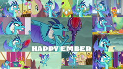 Size: 1280x721 | Tagged: safe, edit, edited screencap, editor:quoterific, imported from derpibooru, screencap, clever musings, fluttershy, princess ember, smolder, spike, thorax, violet twirl, changedling, changeling, dragon, pegasus, pony, gauntlet of fire, school daze, season 8, season 9, sweet and smoky, triple threat, uprooted, spoiler:s08, spoiler:s09, apple, bloodstone scepter, collage, cupcake, cute, dragon lord ember, eating, emberbetes, food, friendship student, hands on waist, jello, king thorax, laughing