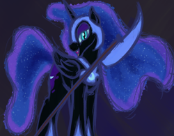 Size: 1000x779 | Tagged: safe, artist:ahorseofcourse, nightmare moon, alicorn, pony, polearm, solo, weapon