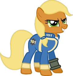 Size: 608x637 | Tagged: safe, artist:pegasski, imported from derpibooru, oc, oc only, oc:topaz, earth pony, pony, fallout equestria, base used, clothes, earth pony oc, eyelashes, female, grin, mare, pipbuck, simple background, smiling, solo, transparent background, vault suit