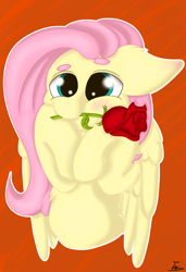 Size: 2470x3621 | Tagged: safe, artist:shypuppy, imported from derpibooru, fluttershy, pegasus, pony, big eyes, blushing, cute, daaaaaaaaaaaw, female, flower, high res, mare, rose, shyabetes, solo, weapons-grade cute