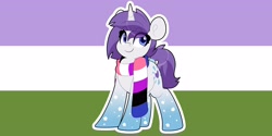 Size: 4000x2000 | Tagged: safe, artist:partylikeanartist, imported from derpibooru, oc, oc only, oc:indigo wire, pony, unicorn, clothes, eye clipping through hair, eyebrows, eyebrows visible through hair, female, genderfluid, genderqueer, genderqueer pride flag, gradient hooves, high res, horn, mare, pride, pride flag, queer, scarf, solo, unicorn oc