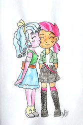 Size: 1557x2334 | Tagged: safe, artist:fude-chan-art, imported from derpibooru, babs seed, cozy glow, equestria girls, a better ending for cozy, babsglow, equestria girls-ified, female, lesbian, shipping, traditional art