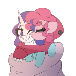 Size: 768x768 | Tagged: safe, artist:moodi, imported from derpibooru, pinkie pie, rarity, earth pony, pony, unicorn, blushing, cheek kiss, clothes, cuddling, cute, diapinkes, female, footed sleeper, footie pajamas, heart eyes, hoodie, kiss on the cheek, kissing, lesbian, mare, onesie, pajamas, raribetes, raripie, shipping, simple background, sleepover, slumber party, transparent background, wingding eyes