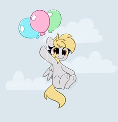 Size: 3952x4096 | Tagged: safe, artist:kittyrosie, imported from derpibooru, derpy hooves, pegasus, pony, absurd resolution, balloon, cute, derpabetes, digital art, female, floating, mare, party balloon, solo