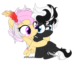 Size: 2100x1896 | Tagged: safe, artist:2pandita, imported from derpibooru, oc, oc only, oc:tender mist, pegasus, pony, female, filly, hug, simple background, white background