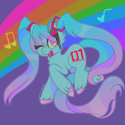 Size: 2000x2000 | Tagged: safe, artist:rubyg242, imported from derpibooru, kotobukiya, pony, anime, hatsune miku, high res, kotobukiya hatsune miku pony, one eye closed, ponified, rainbow, solo, vocaloid, wink