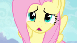 Size: 480x270 | Tagged: safe, imported from derpibooru, screencap, fluttershy, pegasus, pony, bats!, season 4, :<, animated, cute, female, gif, looking at you, mare, sad, sadorable, shyabetes, solo