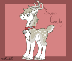 Size: 1750x1500 | Tagged: safe, artist:misskanabelle, imported from derpibooru, oc, oc only, oc:snow candy, deer, reindeer, abstract background, adopted offspring, antlers, cloven hooves, collar, crack ship offspring, male, parent:pinkie pie, parent:princess skystar, parents:skypie, signature, story included, unshorn fetlocks