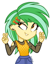 Size: 1448x1830 | Tagged: safe, artist:skyfallfrost, imported from derpibooru, oc, oc only, oc:pineapple, equestria girls, air quotes, clothes, female, pants, shirt, simple background, solo, transparent background