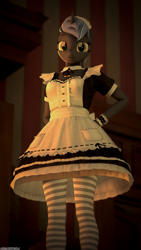 Size: 1080x1920 | Tagged: safe, artist:arcanetesla, imported from derpibooru, oc, oc only, oc:heavy rain, anthro, unicorn, 3d, clothes, cute, looking at you, maid, socks, solo, source filmmaker, striped socks