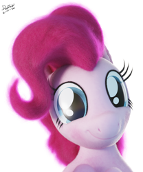 Size: 1280x1536 | Tagged: safe, artist:dashyoshi, imported from derpibooru, pinkie pie, earth pony, pony, 3d, blender, blender cycles, blushing, bust, c:, cute, diapinkes, female, fluffy, looking at you, mare, portrait, simple background, smiling, smiling at you, solo, transparent background