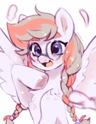 Size: 1455x1865 | Tagged: safe, artist:myscherri, imported from derpibooru, oc, oc only, pegasus, pony, braid, glasses, looking at you, open mouth, smiling, solo