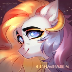 Size: 2000x2000 | Tagged: safe, artist:fenwaru, imported from derpibooru, oc, oc only, pony, high res, horns, looking at you, smiling, solo