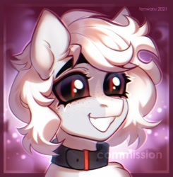 Size: 2500x2550 | Tagged: safe, artist:fenwaru, imported from derpibooru, oc, oc only, pony, collar, grin, high res, looking at you, slit eyes, slit pupils, smiling, solo