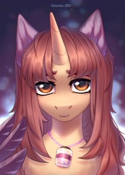 Size: 2500x3500 | Tagged: safe, artist:fenwaru, imported from derpibooru, oc, oc only, pony, unicorn, high res, jewelry, looking at you, necklace, solo