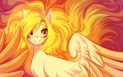 Size: 1600x1000 | Tagged: safe, artist:fenwaru, imported from derpibooru, oc, oc only, oc:levin fiery, pegasus, pony, smiling, solo, spread wings, wings