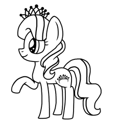 Size: 1189x1297 | Tagged: safe, artist:kellenthekelly, imported from derpibooru, diamond tiara, earth pony, pony, accessories, accessory, art, black and white, doodle, female, filly, grayscale, jewelry, monochrome, raised hoof, raised leg, simple background, smiling, solo, tiara, white background