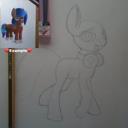 Size: 3464x3464 | Tagged: safe, artist:lewdielewd, imported from derpibooru, pony, commission, happy, headphones, high res, pencil drawing, solo, traditional art, ych example, ych sketch, your character here