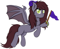 Size: 10528x8640 | Tagged: safe, artist:tlmoonguardian, imported from ponybooru, fluttershy, oc, oc:sweetnight, bat, bat pony, pony, adult, bat ponified, bat pony oc, bat wings, blank flank, brown mane, brown tail, chest fluff, clothes, ear fluff, ears, eeee, eyeshadow, fangs, flag, flutterbat, flying, hat, high res, light green eyes, looking at you, makeup, ponybooru collab 2021, ponybooru exclusive, race swap, simple background, solo, straps, text, transparent background, wings