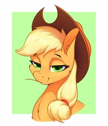 Size: 1800x2100 | Tagged: safe, artist:aquaticvibes, imported from derpibooru, applejack, earth pony, pony, female, lidded eyes, looking at you, mare, smiling, solo, straw