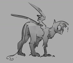 Size: 1279x1096 | Tagged: safe, artist:alumx, imported from derpibooru, gallus, griffon, butt, exclamation point, gallass, grayscale, looking back, male, monochrome, plot, solo