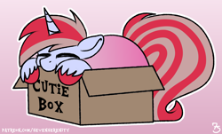 Size: 4460x2695 | Tagged: safe, artist:sevenserenity, imported from derpibooru, oc, oc only, oc:lil' cinnamon, pony, unicorn, blanket, box, cute, eyes closed, horn, male, sleeping, solo, stallion