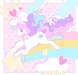 Size: 2437x2328 | Tagged: safe, artist:kirakiracalico, imported from derpibooru, precious gem, earth pony, pony, bow, cloud, female, g3, heart, heart eyes, high res, kidcore, mare, rainbow, simple background, solo, stars, tail bow, transparent background, wingding eyes